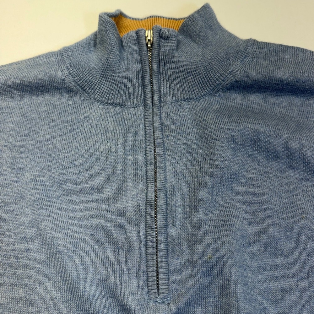 J. Hilburn Sweater Quarter Zip XL Blue Cotton Silk Cashmere Mens Luxury Pullover - Picture 3 of 11